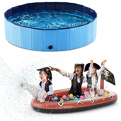 Jasonwell Foldable Dog Pet Bath Pool Collapsible Dog Pet Pool Inflatable Kiddie Pool Sprinkler - Splash Pad for Kids Toddler Pool Outside