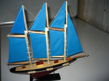 Load image into Gallery viewer, Atlantic Hand Made Wooden Model Sailing Ship 14&quot; Blue Sail Require Minor Assembly
