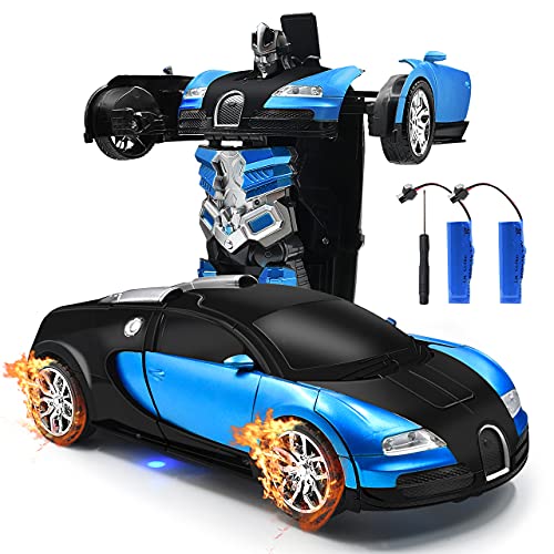Trimnpy RC TransformRobot Toy Remote Control Car for Kid, Hobby Deformation Vehicles, 360 Speed Drifting with One Button Transformation 1:18 Scale, 6-18 Year Old Boys & Girls Birthday Gifts (Blue)