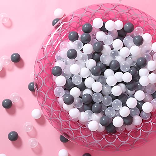 Ball Pit Balls for Kids - Macaron Grey & White & Transparent Ocean Balls Plastic Balls for Babies Toddlers Children