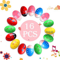 Riccioney 16pcs Wooden Egg Shakers Musical Instruments Wooden Percussion Egg Maracas Easter Eggs for Party Favor Supplies Classroom Prize Supplies