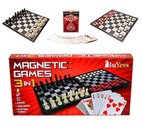 Magnetic Chess and Checkers Set with Non-Magnetic Playing Cards, Travel Multi Board Games for Adults