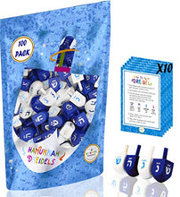Load image into Gallery viewer, Wood Dreidel 100 Bulk Solid Blue &amp; White Wooden Hanukkah Dreidels Hand Painted with English Transliteration- Includes x10 Game Instruction Cards! (100-Pack)
