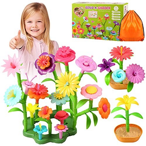 EYPHKA Upgraded Flower Garden Plant Building Toys Kit for Kids, BPA Free 136 PCS Set with Forked Stalks and Carrying Bag, DIY STEM Educational Gifts for Age 3 - 6 Toddler Boys Girls, Dishwasher Safe