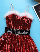 Load image into Gallery viewer, inhzoy Kids Girls Sequins Christmas Dance Costume Camisole Leotard Dress with Hat Arm Sleeves Set Dancewear Red AA 8 Years

