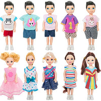 ONEST 10 Sets 5 Inch Dolls Mini Dolls Include 5 Pieces Boy Dolls, 5 Pieces Girl Dolls, 10 Sets Handmade Doll Clothes, 10 Pairs of Doll Shoes