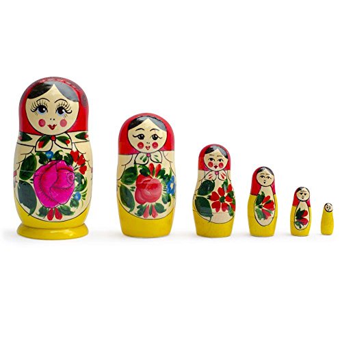 BestPysanky Set of 6 Traditional Semenov Matryoshka Wooden Russian Nesting Dolls 5.5 Inches