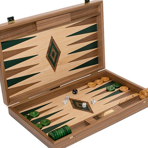 Bello Games New York, Inc. Stefanos Deluxe Walnut & Oak Backgammon Set from Greece. Large Size 18 1/2