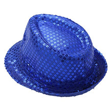 Load image into Gallery viewer, moily Unisex Kids Boys Girls Sequins Party Fedora Hat Hip Hop Modern Jazz Street Dance Performing Accessories Cap Blue One Size
