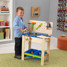Load image into Gallery viewer, KidKraft Deluxe Wooden Workbench Toy with Four Play Tools, Rotating Pretend Buzz Saw and Storage Bins, Gift for Ages 3+
