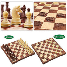 Load image into Gallery viewer, 2 in 1 Chess Checkers Medium Size, Magnetic Wood Color Chess Travel Magnet Chess with Folding Case 12.4 inches
