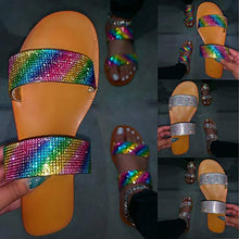 Load image into Gallery viewer, HIRIRI Women&#39;s Rhinestone Bling Sandals Strap Slip on Flat Beach Sandals Summer Flip-Flops Slippers
