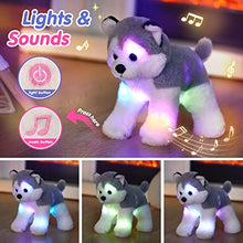 Load image into Gallery viewer, BSTAOFY 12 Musical Light up Husky Puppy Stuffed Animal Realistic LED Singing Dog Soft Plush Toy with Night Lights Lullaby Glow in The Dark Birthday for Toddler Kids
