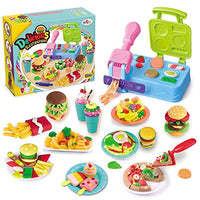 YiQis Clay Dough Kit Burger Barbecue Noodle Party Ice Cream Pizza Kitchen Creations Dough Accessories Playset with 22 molds and 5 Non-Toxic Compound Multi Colors Dough,Gift for Kids Ages 3+