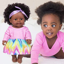 Load image into Gallery viewer, ZQDOLL 11.8 Inch Black Baby Girl Doll and Clothes Set African American Realistic Soft Silicone Washable Dark Skin Baby Doll with Cute Curly Hair and Rainbow Color Dress-Best Gift for Kids Girls
