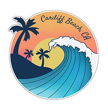 Load image into Gallery viewer, Cardiff Beach California Souvenir 4-Inch Vinyl Decal Sticker Wave Design
