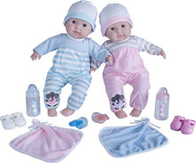 Load image into Gallery viewer, Berenguer Boutique 30050 TWINS-  15&quot; Soft Body Baby Dolls - 12 Piece Gift Set with Open/Close Eyes- Perfect for Children 2+
