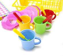 Load image into Gallery viewer, Pretend Play Dishes and Tea Playset - 27 Piece Kids Serving Dishes, Washable Lightweight and Durable Plastic Material, Includes Most Commonly Used Kitchen Dishes, Great Teapot Gift for Children
