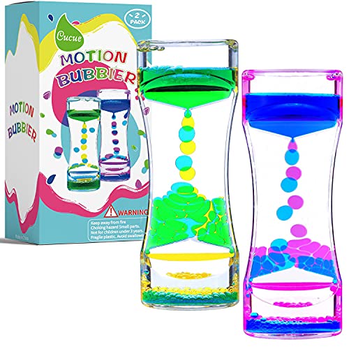 Cucue Liquid Motion Bubbler Timer, Colorful Liquid Hourglass Sensory Toys with Floating Droplets for Calming, Relaxing and Fun2 Pack Fidget Toys for Kids and Adults