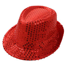 Load image into Gallery viewer, moily Unisex Kids Boys Girls Sequins Party Fedora Hat Hip Hop Modern Jazz Street Dance Performing Accessories Cap Red One Size
