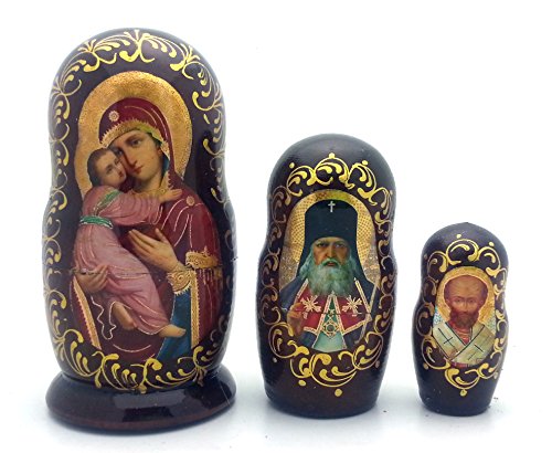 BuyRussianGifts Icons Nesting Doll Set Made in Russia Wood Religion Holy Mother
