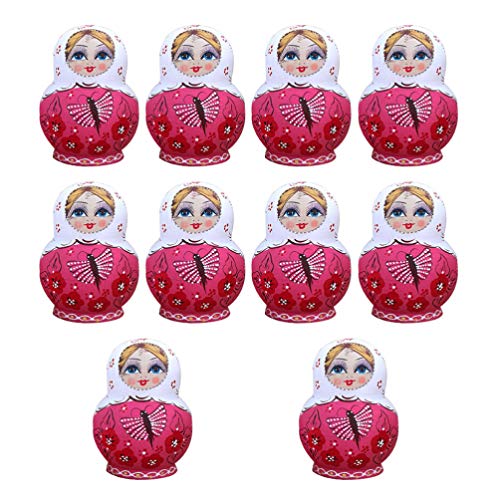 NUOBESTY 10pcs Wooden Little Girl Matryoshka Doll Fairy Tale Figurine Stacking Doll Toy Cute Butterfly Design Russian Nesting Doll Kids Early Education Toy for Kids Mixed Color