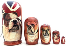 Load image into Gallery viewer, English Bulldog nesting dolls Russian Hand Carved Hand Painted 5 piece matryoshka Set / 4&quot;H
