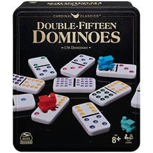 Load image into Gallery viewer, Double Fifteen Dominoes Set in Storage Tin, for Families and Kids Ages 8 and up
