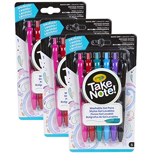 Crayola Take Note! Washable Gel Pens, 6 Per Pack, 3 Packs