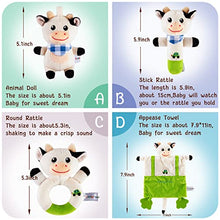 Load image into Gallery viewer, Plush Baby Rattle Toys, 4 PCS Infants Plush Stuffed Animal Rattle Shaker Set, Soft Appease Towel Teether Toys Early Educational Development for 3 6 9 12 Month, 1 Year Old Girls, Boys (Cow)

