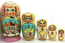 Load image into Gallery viewer, Church Nesting Dolls Wood Burned Hand Carved Hand Painted 5 Piece Doll Set / 7&quot; H

