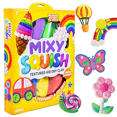 Made By Me Mixy Squish Rainbow by Horizon Group USA, Includes 6 oz. of Pre-Made Air Dry Clay, Sensory Play, 6 Colors, 4 Different Crunchy, Bumpy, Soft Textures, Dries Squishy & Smooth