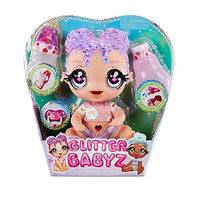 MGA'S Glitter BABYZ Lila Wildboom Baby Doll with 3 Magical Color Changes, Purple Hair , Flower Outfit, Diaper, Bottle, Pacifier Accessories- Gift for Kids, Toy for Girls Boys Ages 3 4 5+ Years Old