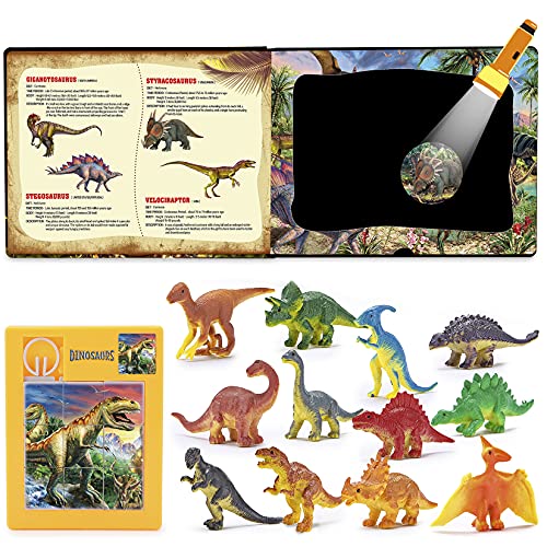 Jurassic Dinosaur Toys for Kids 3-5, 12Pcs Mini Dinosaur Figures with Dinosaur Exploration Book Toys for 3-8 Year Old Boys Girls Birthday Gifts for 3-8 Year Old Boys Girls Toys