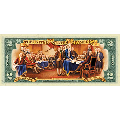 Two Dollar Colorized Bill Declaration of Independence | Genuine United States Currency | Patriotic Collectible | Certificate of Authenticity  American Coin Treasures