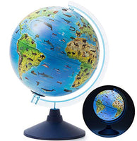 EXERZ 25CM Zoo-Geo Illuminated Globe - English Map -with Cable Free LED Light/ 2 in 1/ Day and Night - Physical and Zoo Dual Map - Light up Globe - Educational and Fun, for School, Children, Family