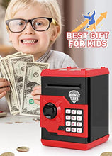 Load image into Gallery viewer, PLAYSHEEK Piggy Bank for Girls Boys Large Electronic Money Coin Banks with Password Protection, Automatic Paper Money Scroll Saving Box, Great Gift for Kids (Black-Red)
