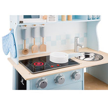 Load image into Gallery viewer, New Classic Toys Blue Wooden Pretend Play Toy Kitchen for Kids with Role Play Bon Appetit Electric Cooking Included Accesoires Makes Sound
