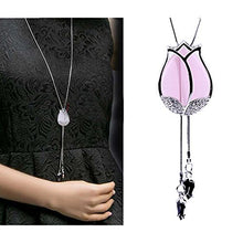 Load image into Gallery viewer, Goddness Bar Fashion Sweater Pendants Pink Rose Long Sweater Chain Pendant Necklace Clothes Accessory
