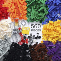 560 Piece Building Bricks Kit with Wheels, Tires, Axles, Windows ,Doors and Leaves, Flowers,Grass - Classic Colors - Compatible with All Major Brands (560-no mesh Bag, Colorful-1)