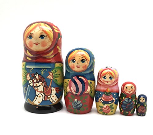 BuyRussianGifts Russian Traditional Matryoshka Doll Hand Painted Nesting Doll Set of 5