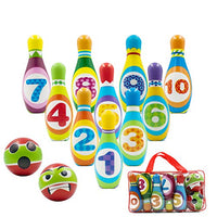 Kids Bowling Set Includes 10 Classical FoamPins and 2 Balls, Suitable as Toy Gifts, Early Education, Indoor & Outdoor Games, Great for Toddler Preschoolers and School-Age Child, Boys & Girls