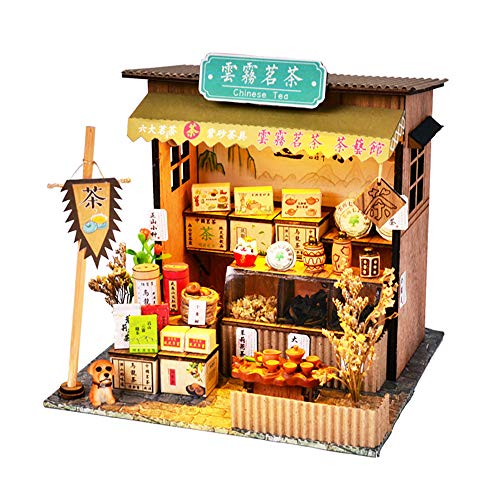 WYD DIY Chinese DIY Doll House Ancient Architecture Handmade Mini Wooden House Miniature Dollhouse Furniture Set Children Toys New Year Birthday Wedding Gift (Cloudy Tea)