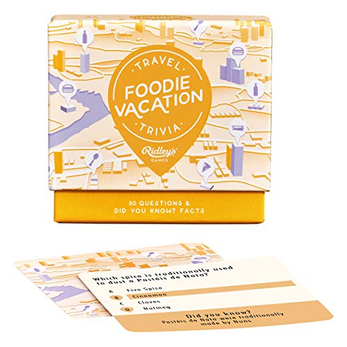 Ridley's Foodie Vacation Trivia Card Game  Trivia Game for Adults and Kids  2+ Players  Includes 80 Questions and Bonus Facts  Fun Quiz Cards, Makes a Great Gift