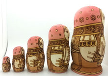 Load image into Gallery viewer, BuyRussianGifts Russian Nesting Doll with Cat Wood Burned Hand Carved Hand Painted 5 Piece Doll Set / 6&quot; Tall Girl with a cat

