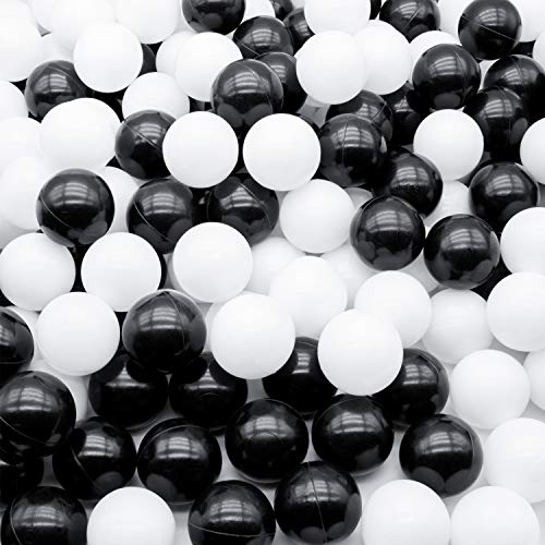 TRENDBOX Pack of 100 Ball Pit Balls for Kids Plastic Toy Balls - Baby or Toddler Ball Pit, Balls for Ball Pit Play Tent, Baby Pool Party Decoration (Black & White)