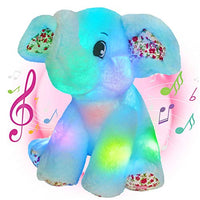 BSTAOFY 12 Musical Light Up Elephant Plush Toy Floppy LED Stuffed Animals Lullabies Nightlight Bedtime for Kids Birthday for Toddlers, Blue