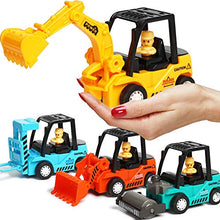 Load image into Gallery viewer, Construction Toys 4 Pack Set with Excavator, Bulldozer, Road Roller, Lift Truck Toys, Friction Powered Push and Go Toy Cars for Toddlers, Kids, 3,4,5,6 Year Old Boy, Girl, Sandbox Trucks Vehicles
