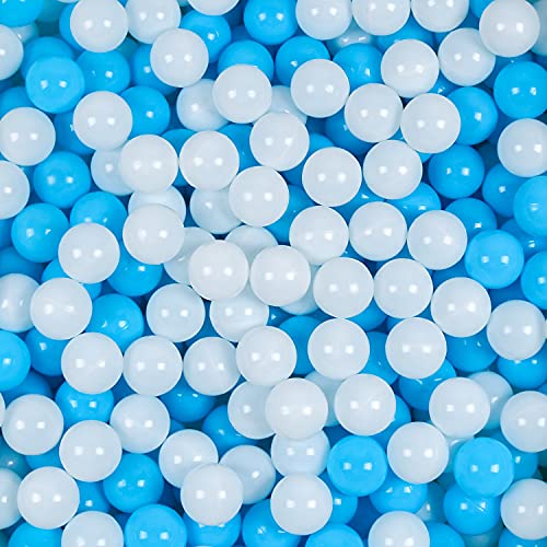 Ball Pit Balls 100, 2.16 inch Black/Blue/Yellow/Green & White 2 Color Mixed Plastic Toy Balls - Baby or Toddler Ball Pit, Balls for Ball Pit Play Tent, Baby Pool Party Decoration (02-Blue & White)