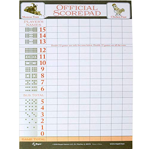 Regal Games Official Scorepad, Mexican Train Dominoes, Chicken Foot, 100 Sheets